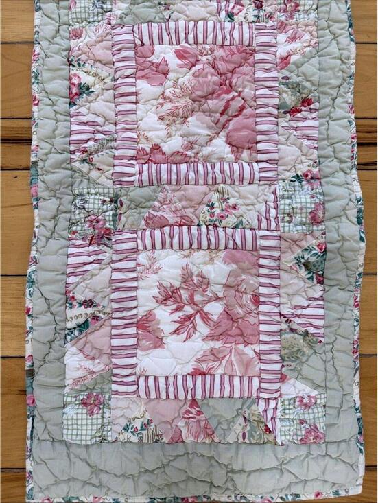 Other - Quilted Table Runner Pink Floral Patchwork Cottage Shabby Chic Reversible 12x54”